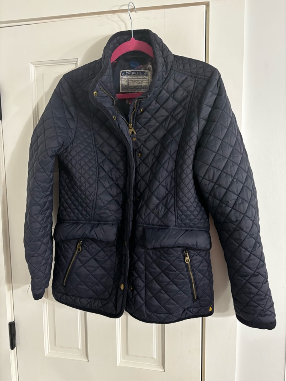 Joules Quilted Navy Diamond-Pattern Puffer Jacket